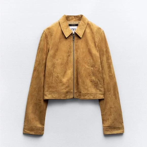 Zara Jackets Coats Zara Genuine Suede Leather Jacket Tan